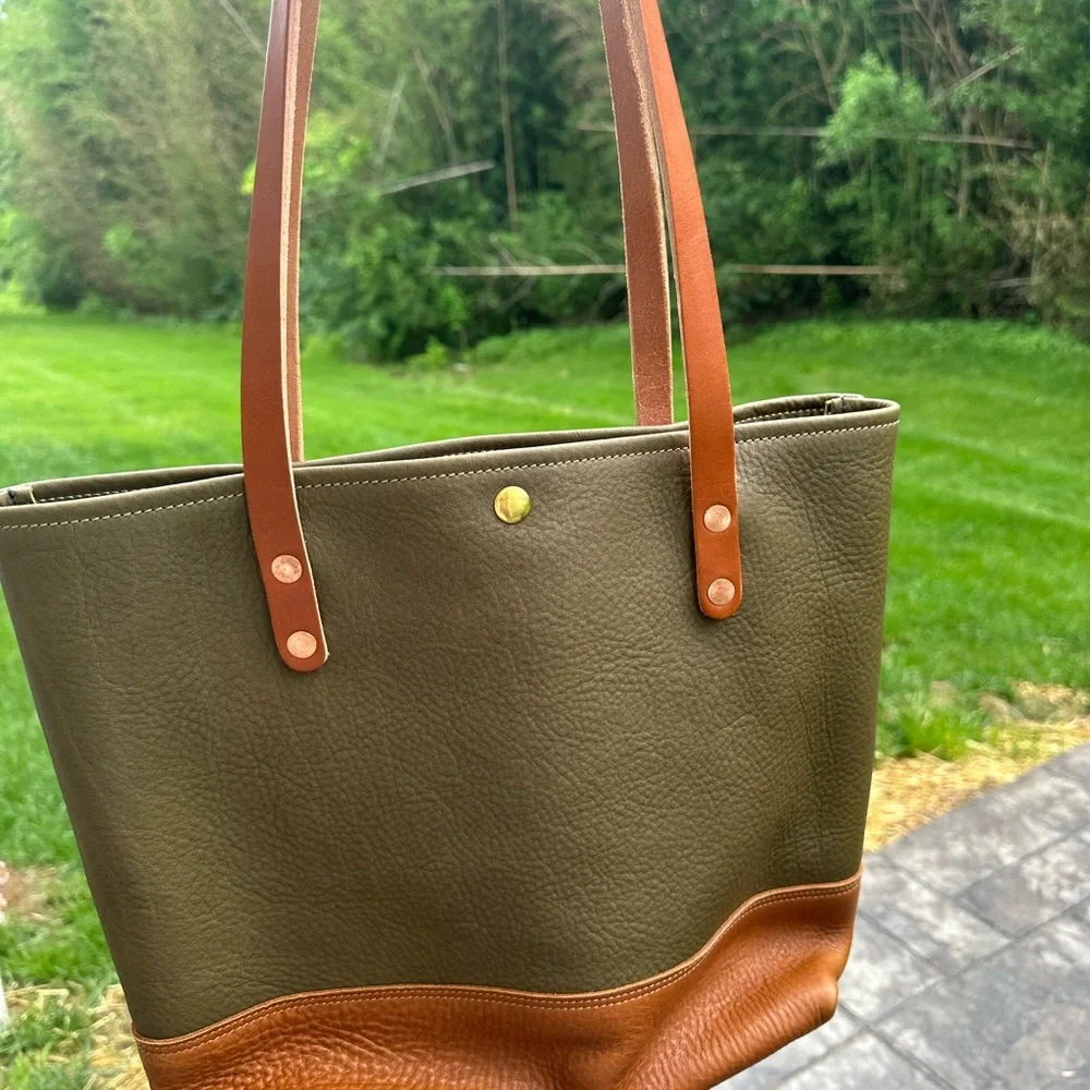 SOLD ON CROSSPOST KMM Olive and Cognac Full Size Travel Tote - Picture 3 of 4